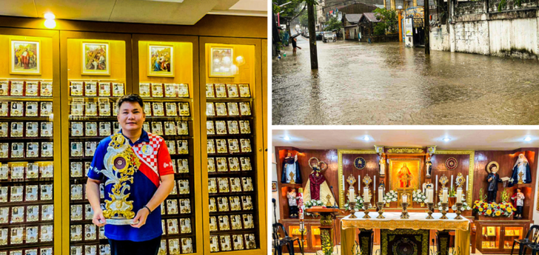 Dave Dela Cruz saved the relics ahead of the flooding, shown upper right