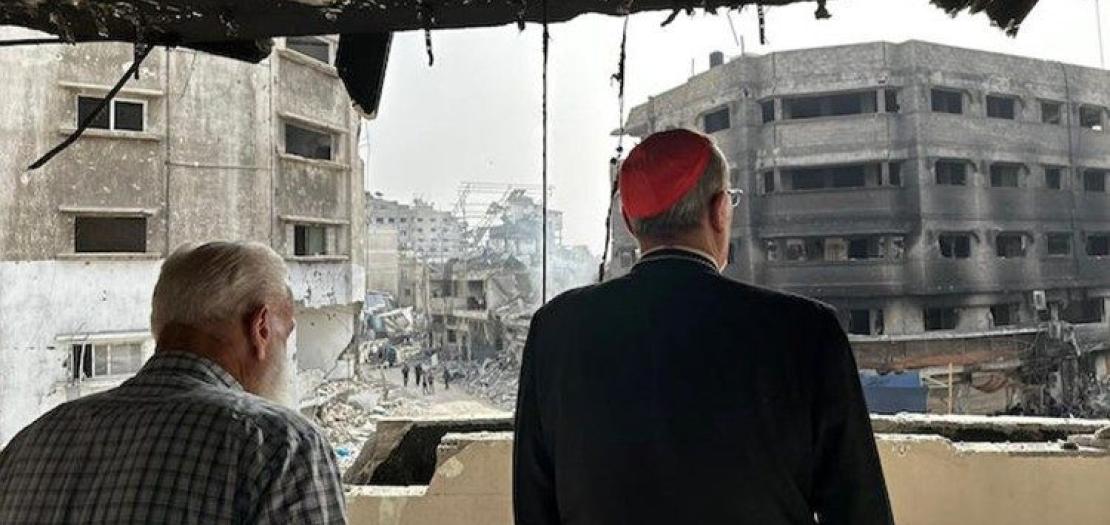 Cardinal Pierbattista Pizzaballa looking out upon destruction in Gaza (June 2024) 