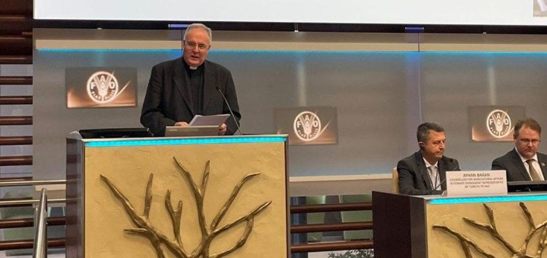 File photo of Archbishop Chica Arellano speaking at FAO