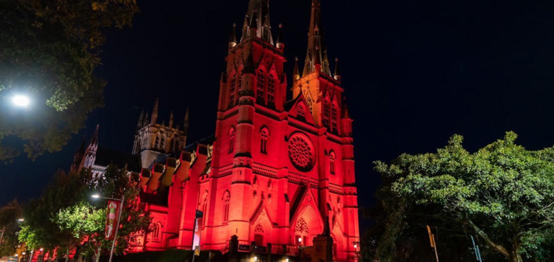 Sydney’s St Mary’s Cathedral, seen here on Red Wednesday 2019, is one of 15 cathedrals taking part across Australia and New Zealand