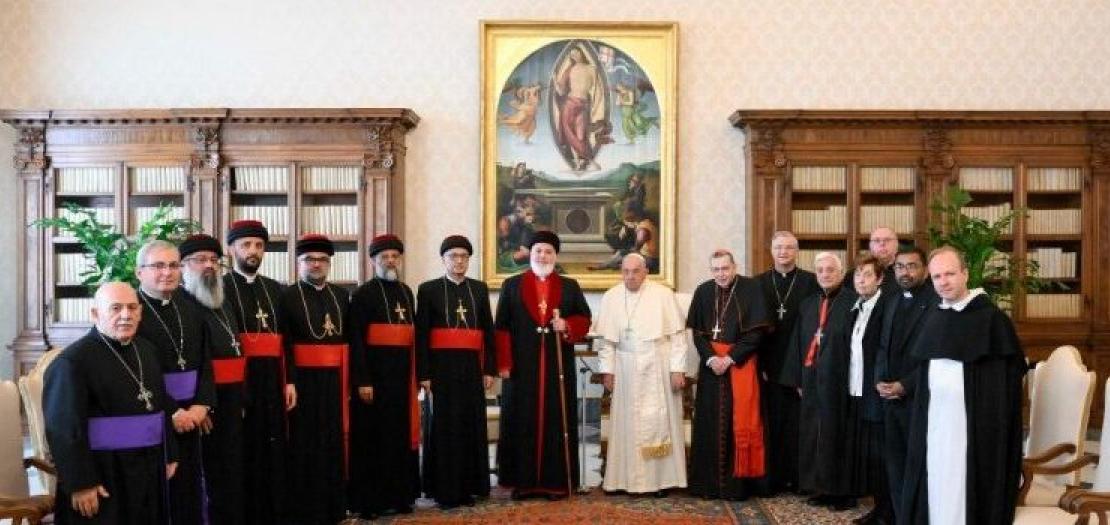 Pope Francis and Mar Awa III with members of the Joint International Commission