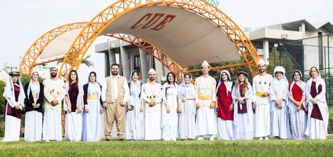 Students stand outside the Catholic University of Erbil 