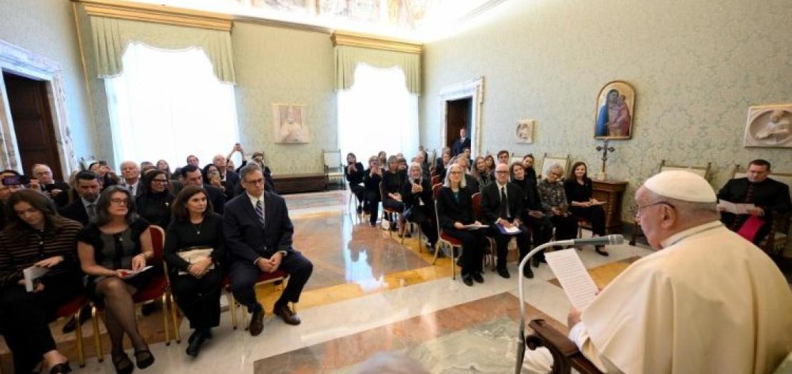 Pope Francis delivering his address to delegation from the Catholic Philanthropy Network 