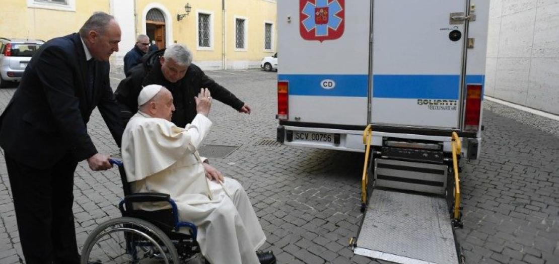 Pope Francis blesses the mobile hospital unit before its departure for Ukraine 