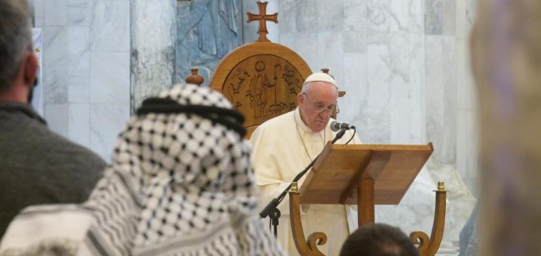 Pope Francis in Qaraqosh during his Apostolic Journey to Iraq in 2021  