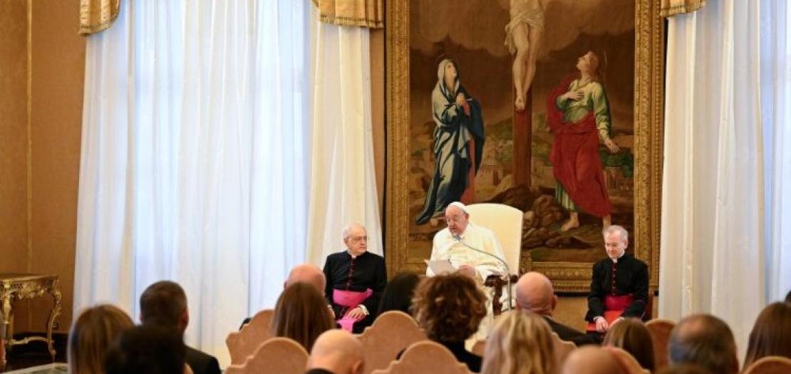 Pope Francis addressing the delegation from the Catholic Foundation of Verona in the Consistory Hall