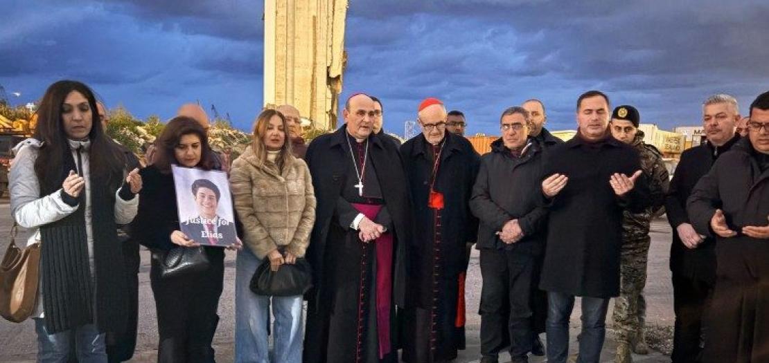 Cardinal Czerny at Beirut Port praying with families of the 2020 Explosion Victims 