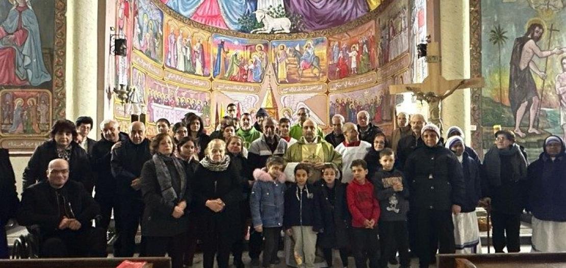 Fr Romanelli and the parishioners of the Holy Family parish in Gaza 