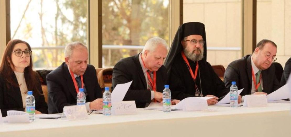 Representatives and dignitaries of Syrian communities attending the National Dialogue Conference called for by the country's new authorities in Damascus on February 25, 2025 