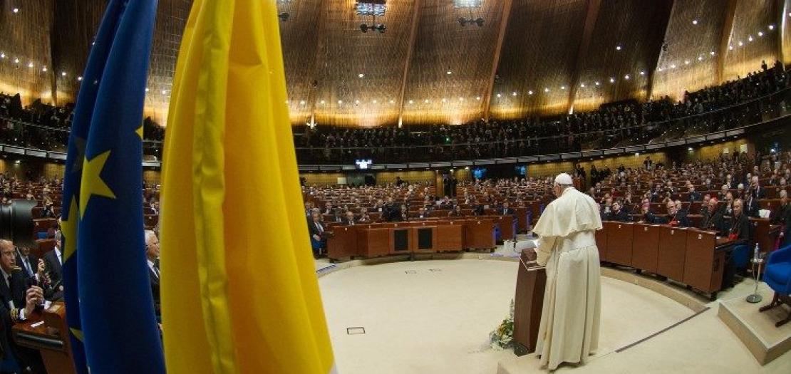 Pope Francis during his visit to the European Institutions in Strasbourg in 2014