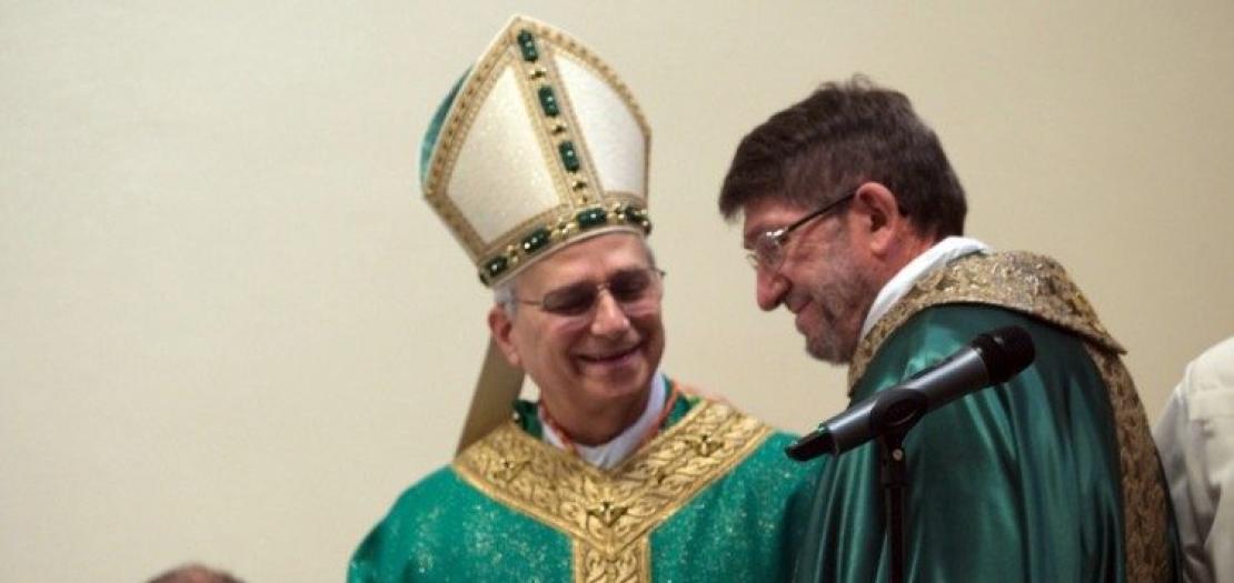 Fr. Alejandro Moral with then Cardinal Robert Prevost 