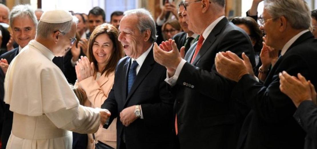 Pope Leo XIV greets members of the Centesimus Annus Pro Pontifice Foundation