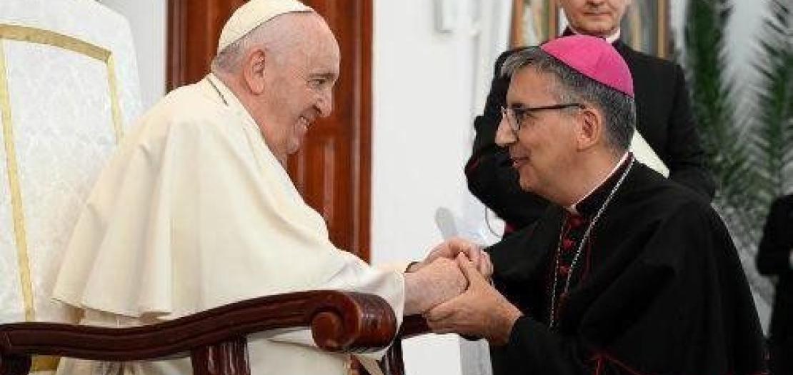 File photo of Pope Francis with Bishop Josè Luis Mumbiela Sierra during Apostolic Visit to Kazakhstan in 2022 