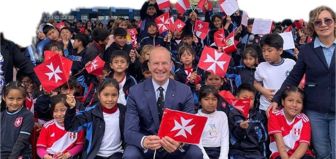 Josef Blotz, Grand Hospitaller of the Sovereign Military Order of Malta, visits a school in Lima, Peru 