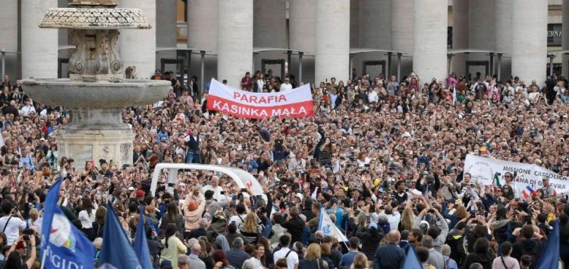 Pope Leo greets the crowds gathered for Mass, October 5