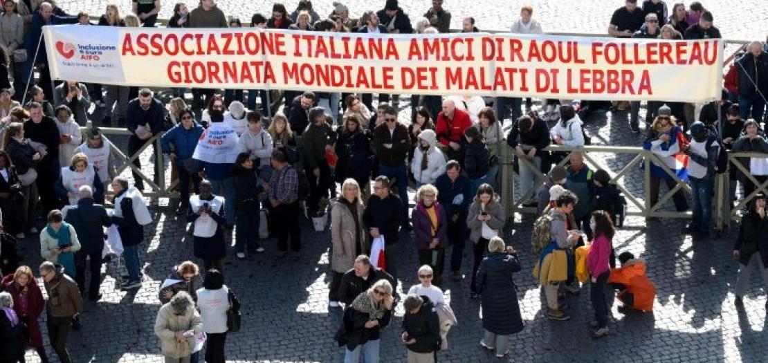 A group of activists of the Raoul Follereau Association committed to leprosy awareness in St Peter's Square 