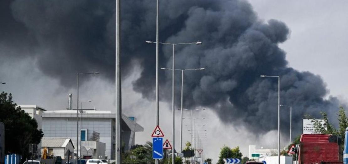 Smoke rises from an Iranian strike in Doha, Qatar on March 1, 2026