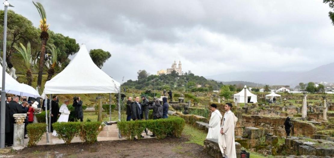 Pope visits the archaeological site of Hippo in Annaba on his second day in Algeria.