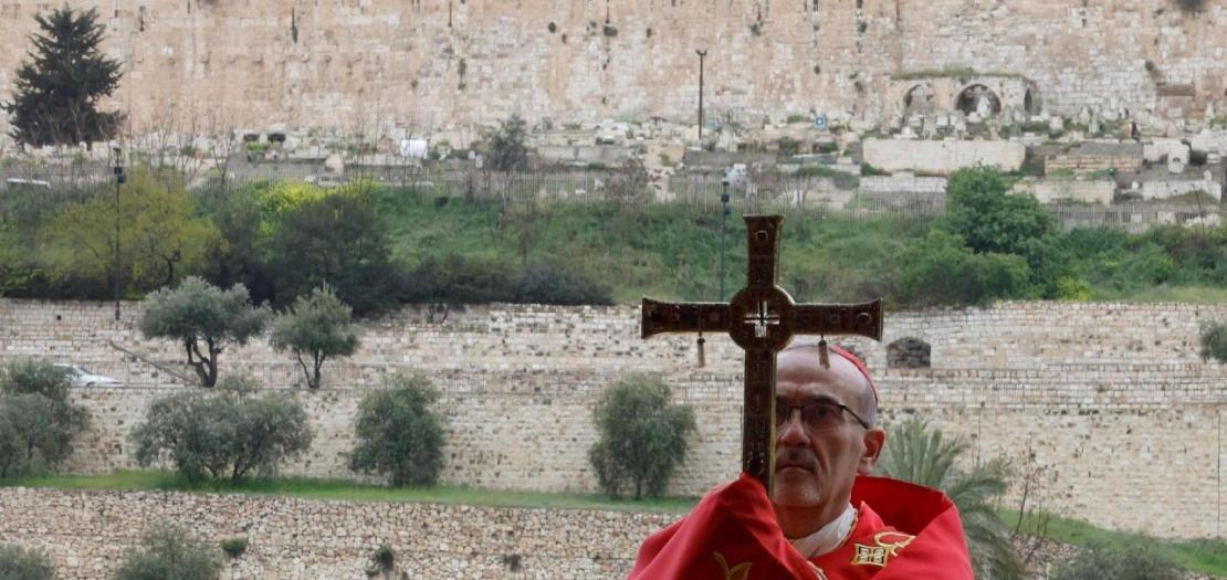 File photo of Cardinal Pizzaballa holding a prayer service to mark Palm Sunday, in Jerusalem