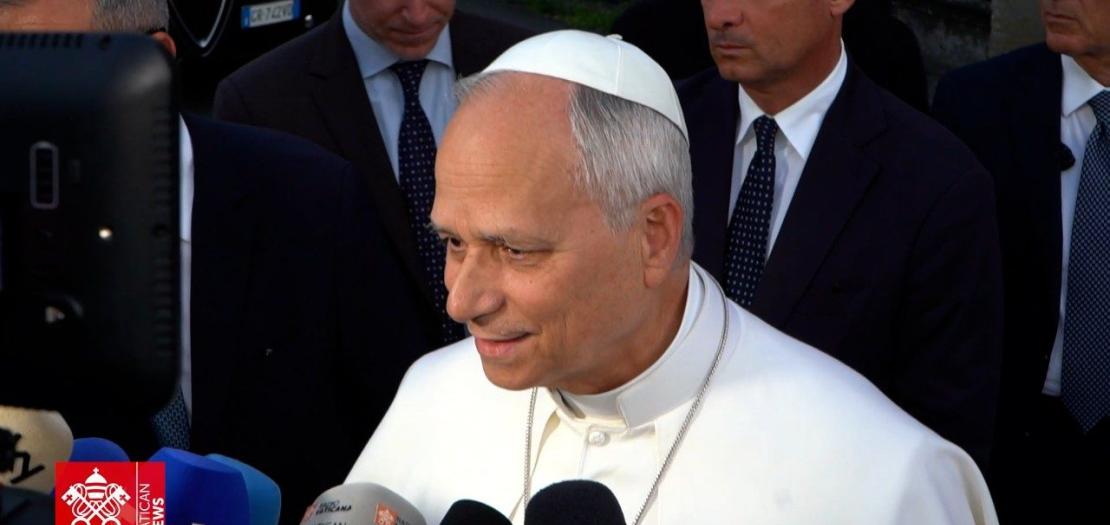 Pope Leo addresses journalists in Castel Gandolfo