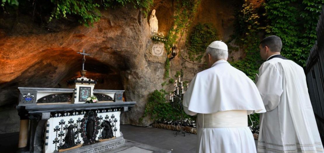 Pope Leo prays a Rosary for peace at the Grotto of Lourdes in the Vatican Gardens
