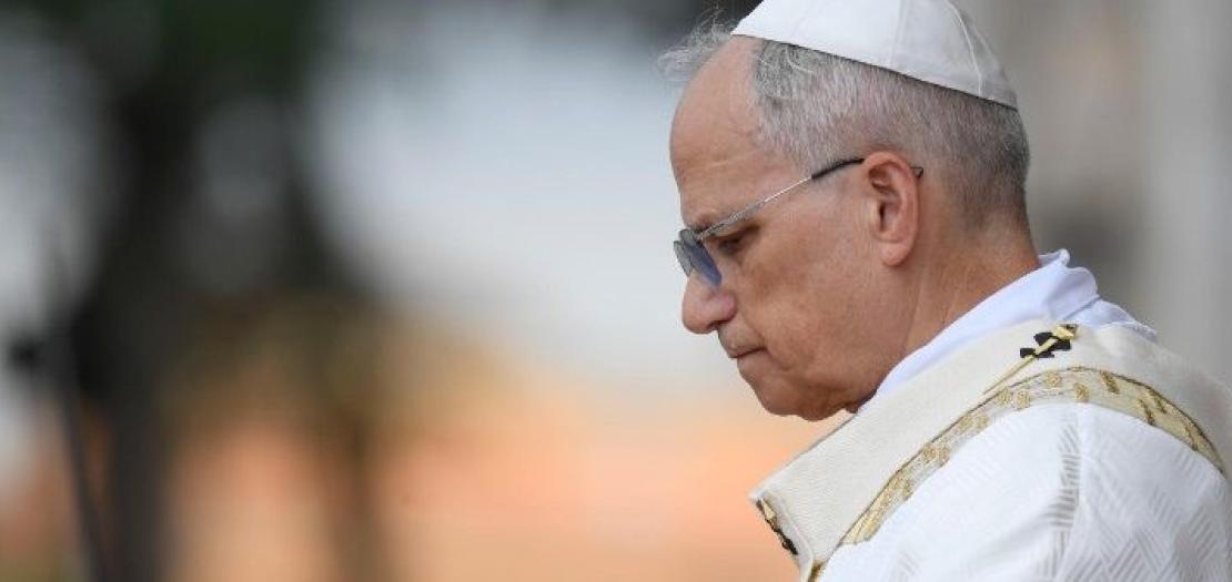 File photo of Pope Leo XIV in prayer 