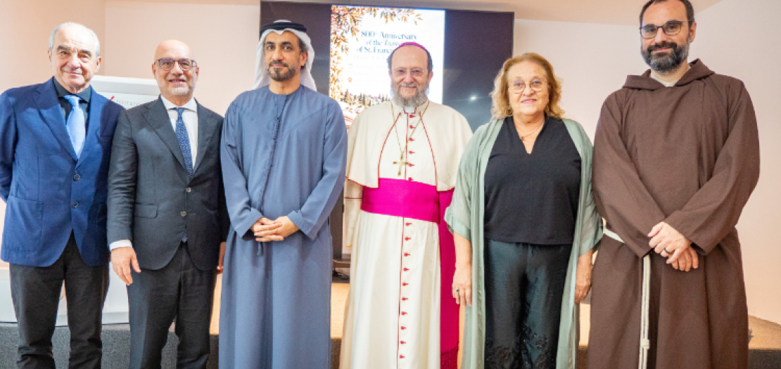 Bishop Paolo Martinelli (center) with other dignitaries at the event in Abu Dhabi. Photo: Apostolic Vicariate of Southern Arabia 